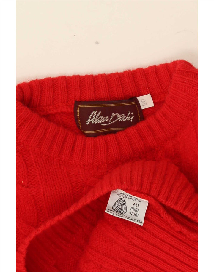 vintage Mens Crew Neck Jumper Pull IT 50 Laine Rouge Moyenne