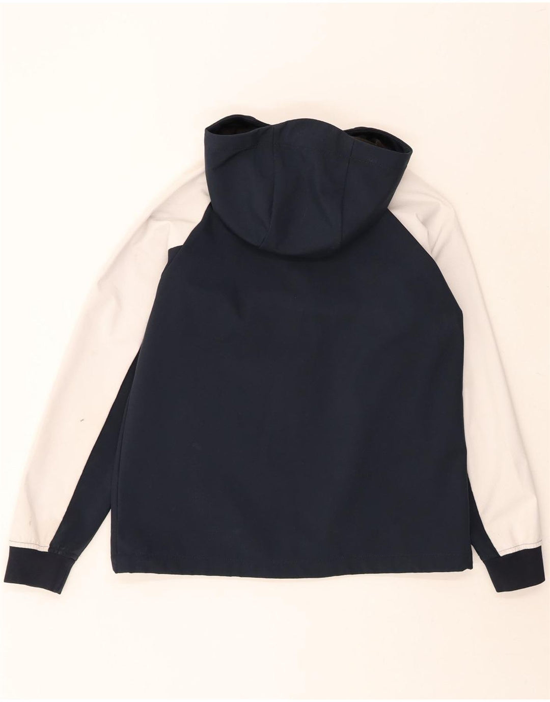 SUPERDRY Womens Hooded Rain Jacket UK 12 Medium  Navy Blue Colourblock Vintage Superdry and Second-Hand Superdry from Messina Hembry 