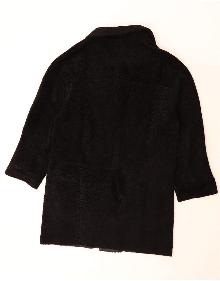vintage Womens Réversible Manteau en cuir UK 14 Grand Black Colourblock