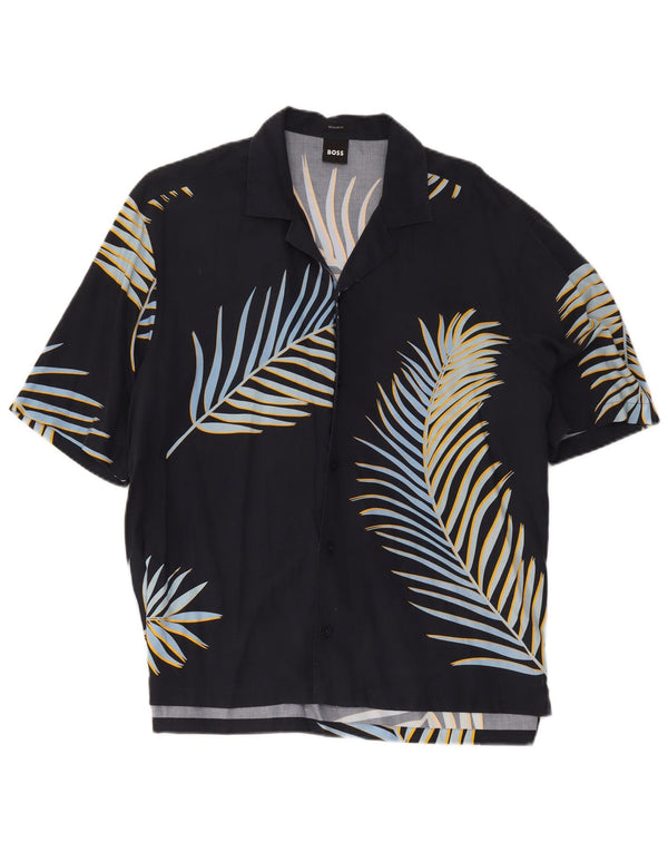 Hugo Boss Chemise à manches courtes coupe classique pour hommes, grand bleu marine à fleurs