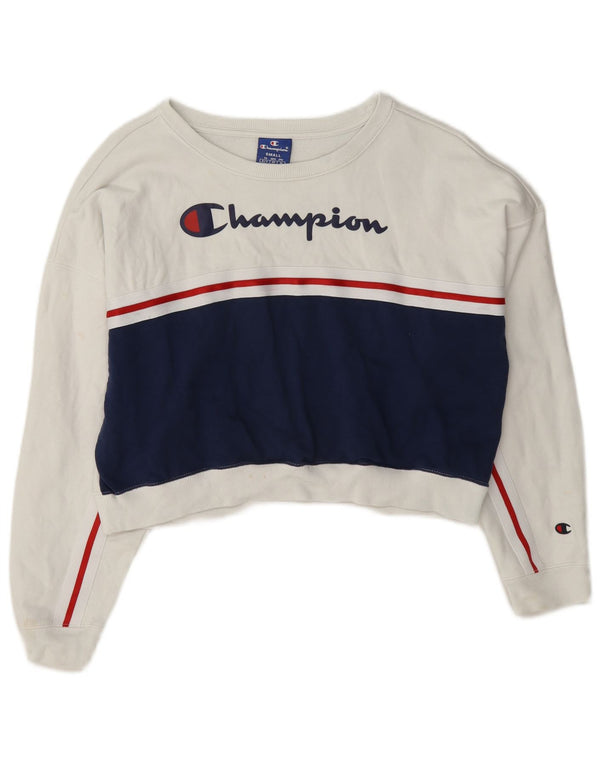 Champion Sweat-shirt court surdimensionné pour femme UK 10 Petit Blanc