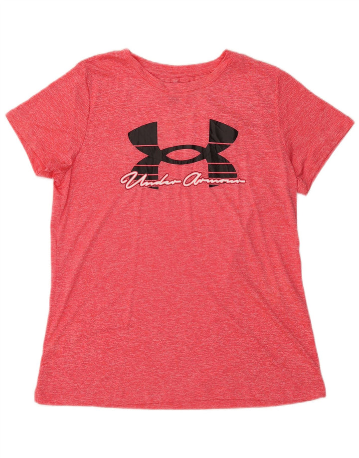 UNDER ARMOUR T-shirt graphique pour femme UK 14 Large Rouge Moucheté