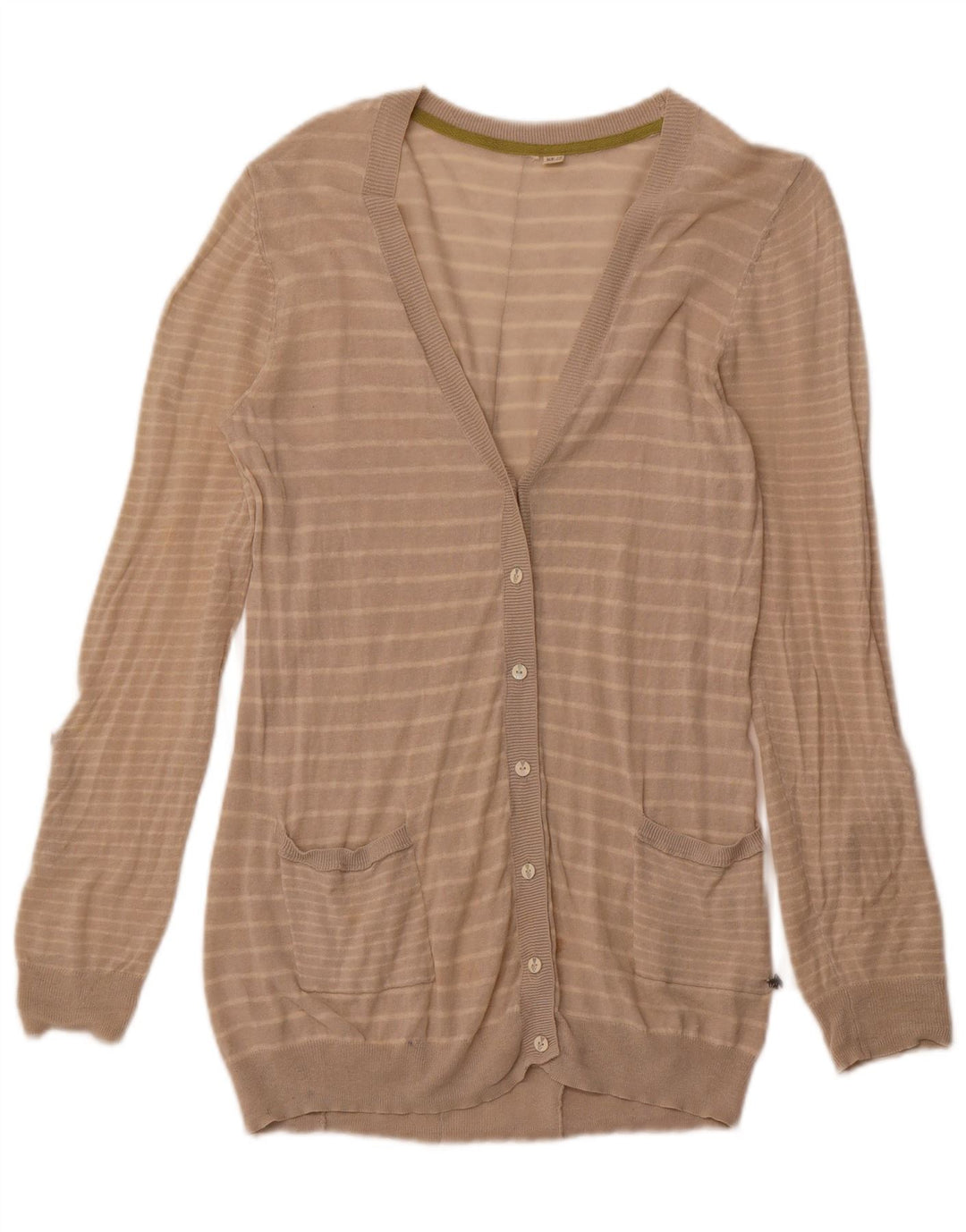 WHITE STUFF Cardigan pour femme en lin rayé beige UK 14