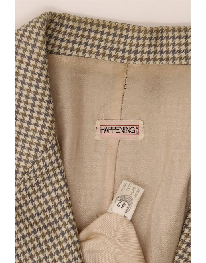 HAPPENING Womens 2 Button Blazer Jacket EU 42 Large Beige Houndstooth Wool Vintage Happening and Second-Hand Happening from Messina Hembry 