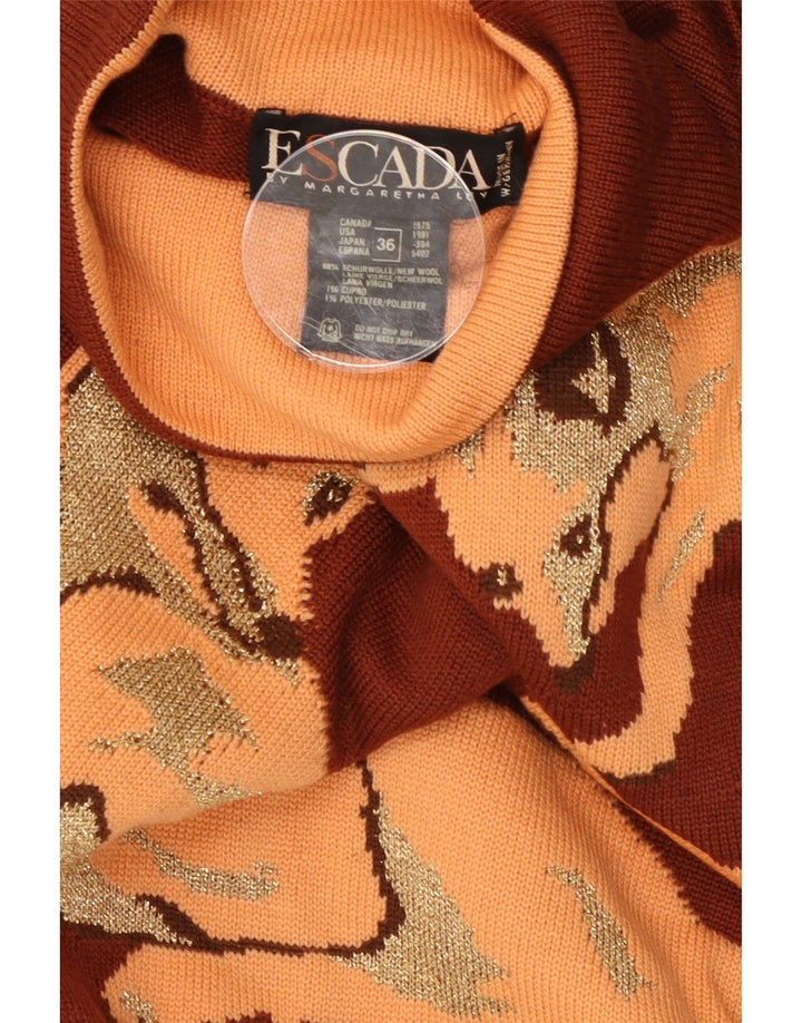 Escada Pull graphique à col roulé pour femme EU 36 Petit Marron