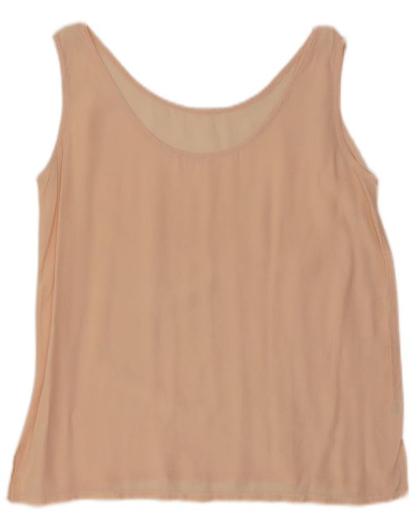 vintage Femme Blouse Sans Manches Top UK 16 Grande Soie Rose