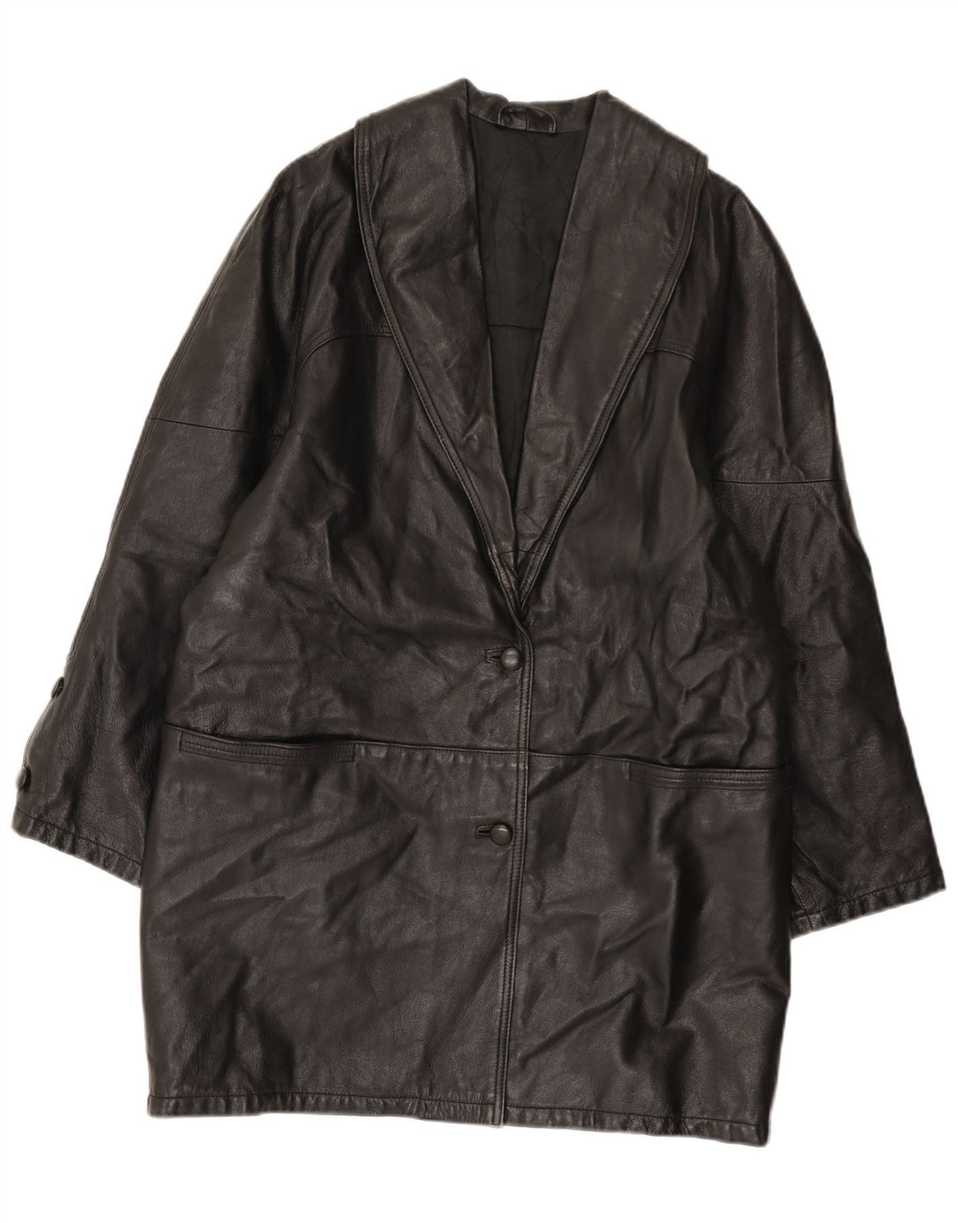 manteau en cuir femme vintage UK 16 Grand Noir