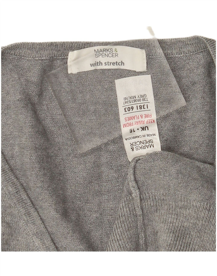 MARKS & SPENCER Pull à manches 3/4 et col en V pour femme UK 16 Large Gris
