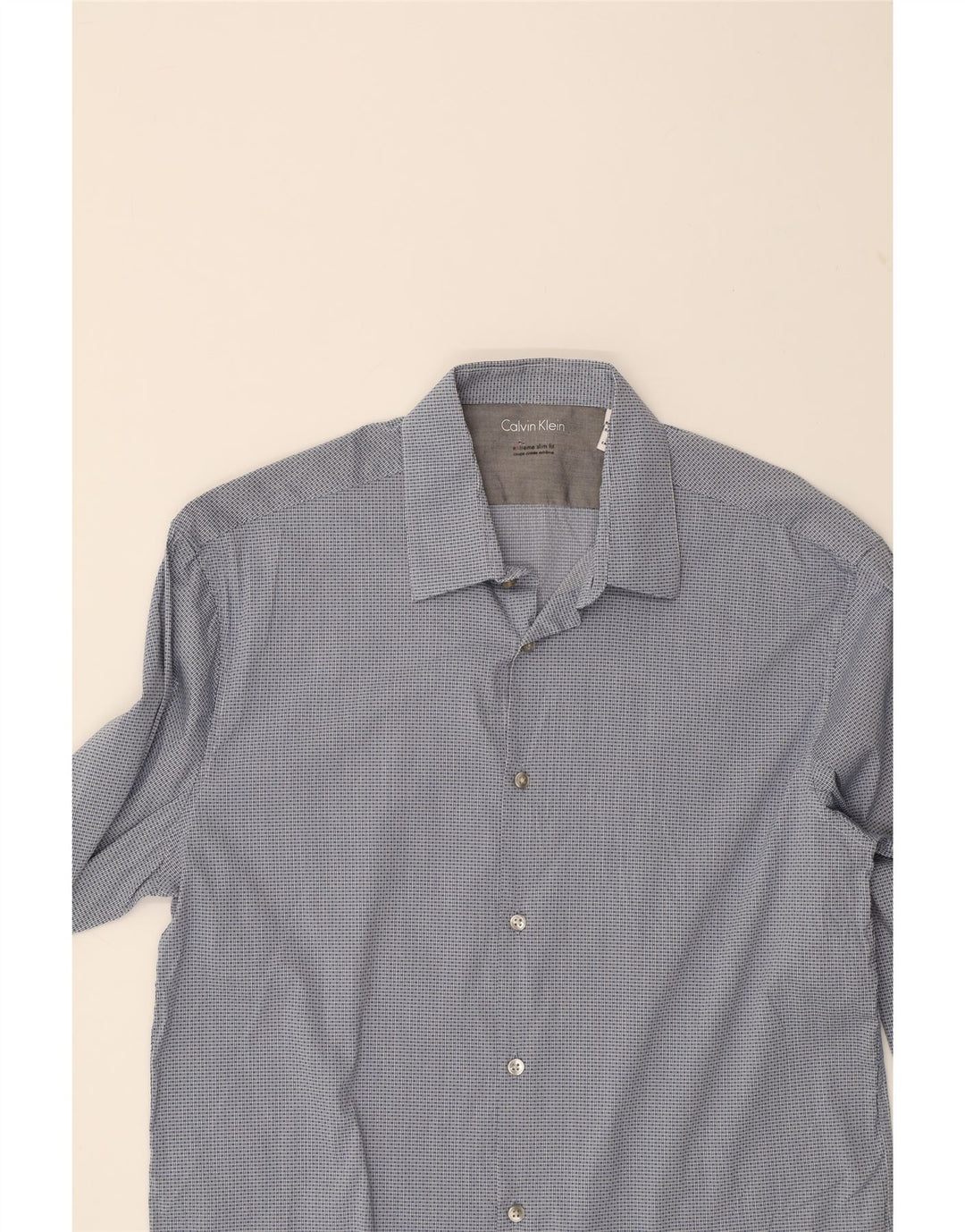CALVIN KLEIN Mens Abstract Pattern Slim Fit Shirt Size 16 Large Blue Vintage Calvin Klein and Second-Hand Calvin Klein from Messina Hembry 