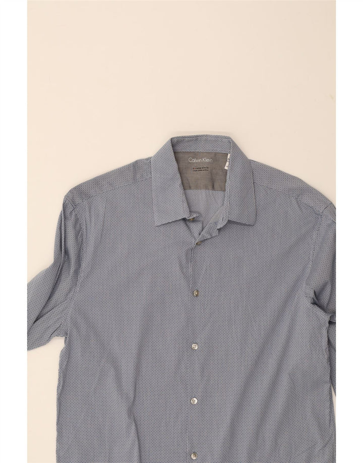 CALVIN KLEIN Mens Abstract Pattern Slim Fit Shirt Size 16 Large Blue Vintage Calvin Klein and Second-Hand Calvin Klein from Messina Hembry 