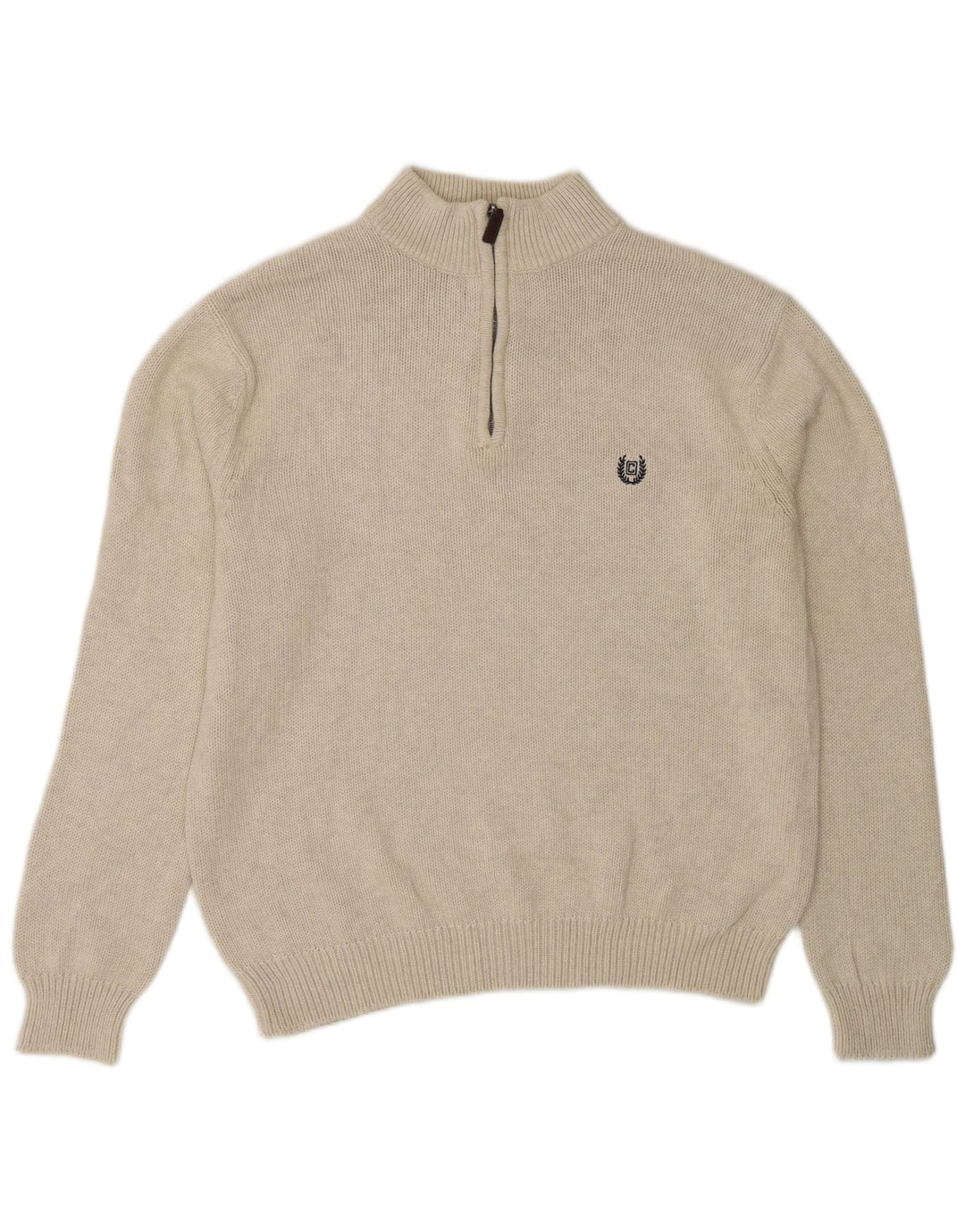 Chaps Pull col zippé pour homme en coton beige Large