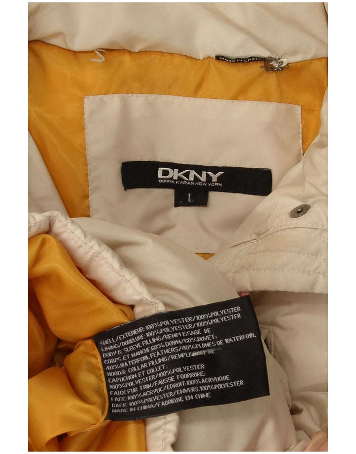 Dkny Manteau rembourré à capuche pour femme UK 44 Large Beige Polyester