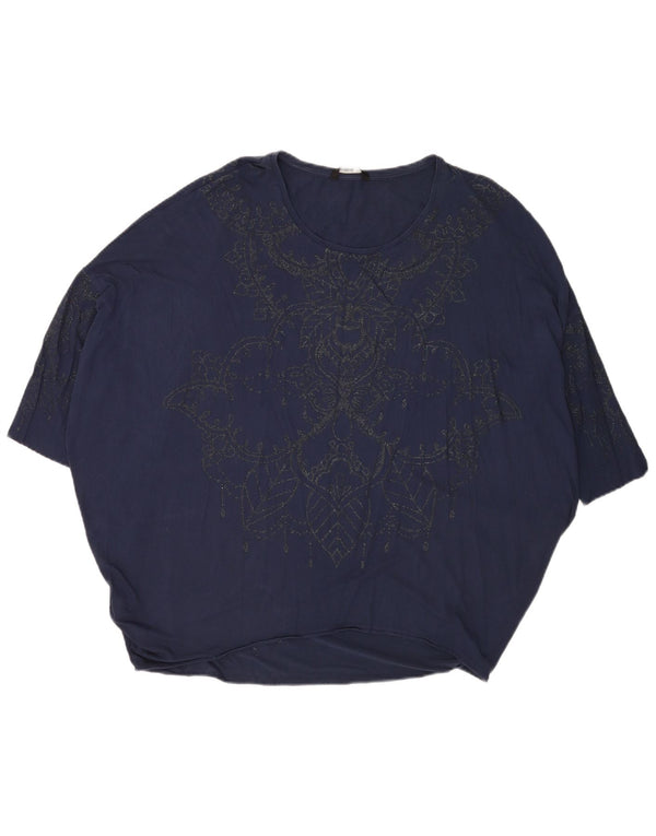 Desigual T-shirt graphique surdimensionné pour femme UK 16 Large Bleu marine Paisley