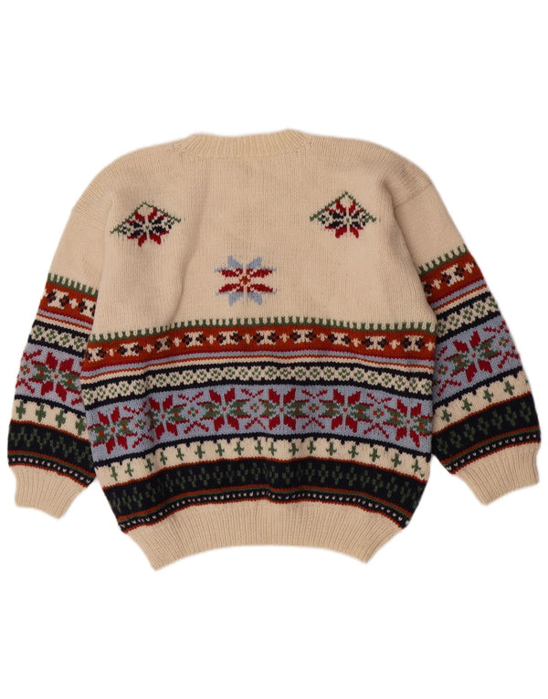 vintage Femmes Crew Neck Jumper Pull UK 18 XL Off White Fair Isle Wool