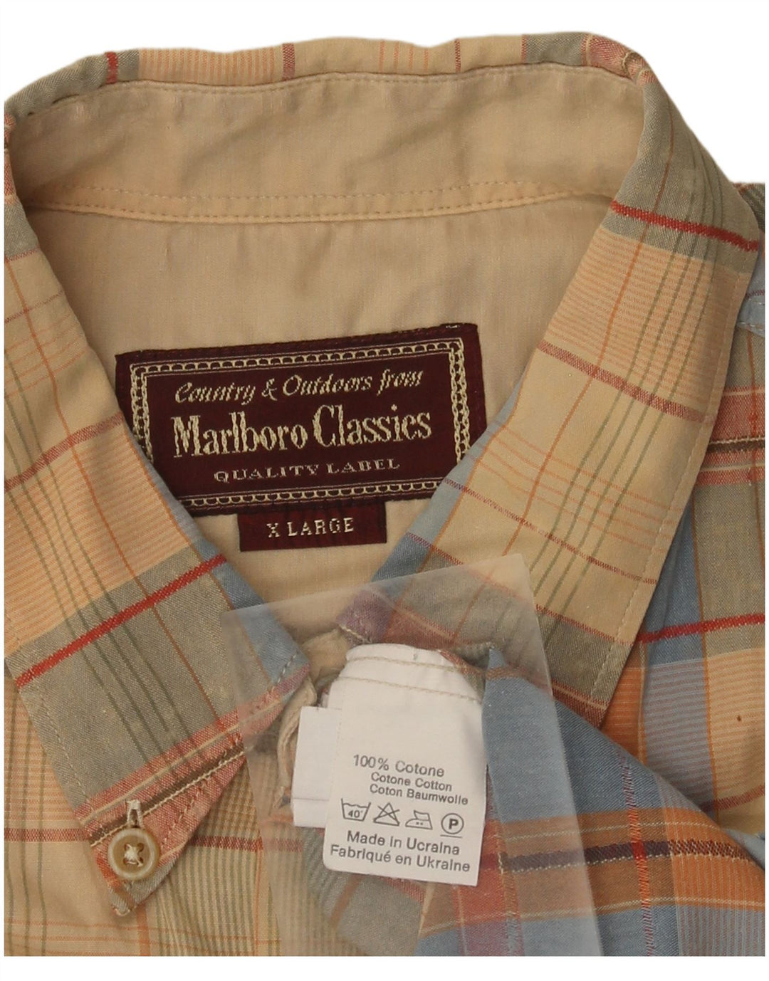 Marlboro Classics Chemise à manches courtes pour homme XL en coton à carreaux beige