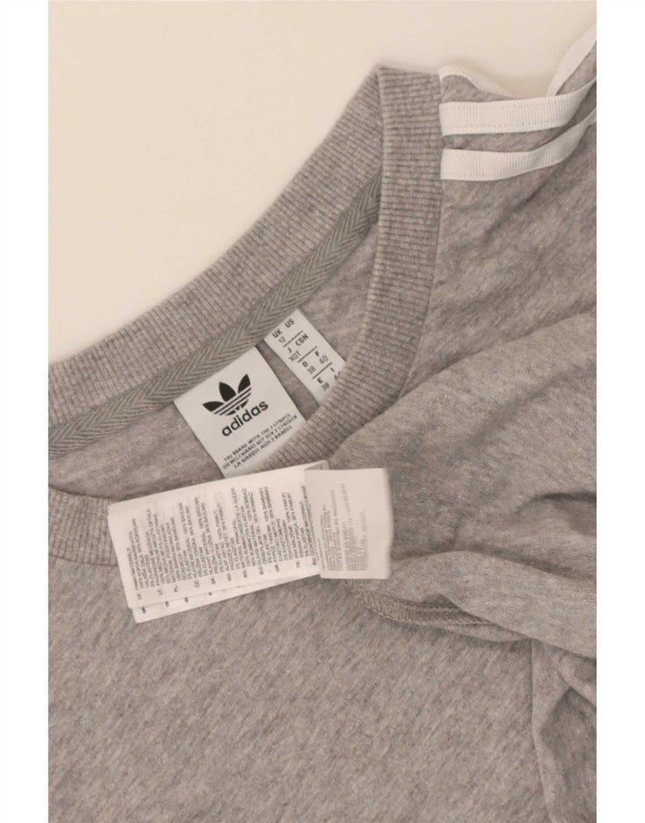 Adidas T-Shirt Femme Top UK 12 Gris Moyen Coton