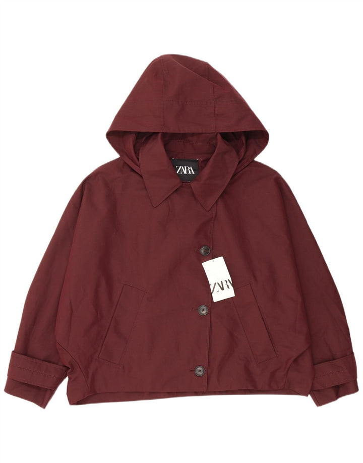 Zara Veste bomber surdimensionnée à capuche pour femme UK 14 en coton bordeaux moyen