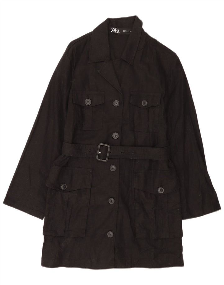 Zara Manteau utilitaire pour femme UK 14 Lin noir moyen