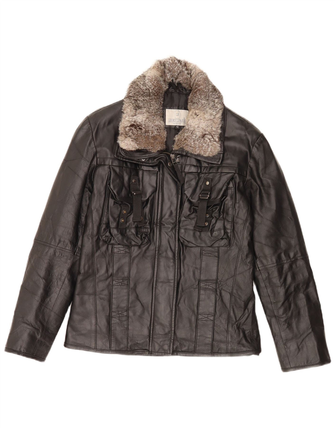 Lesboulevards Veste En Cuir Femme IT 42 Cuir Noir Moyen