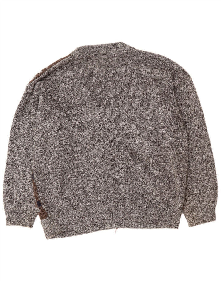 VINTAGE Pull Cardigan Homme 2XL Gris Argyle/Diamant Acrylique