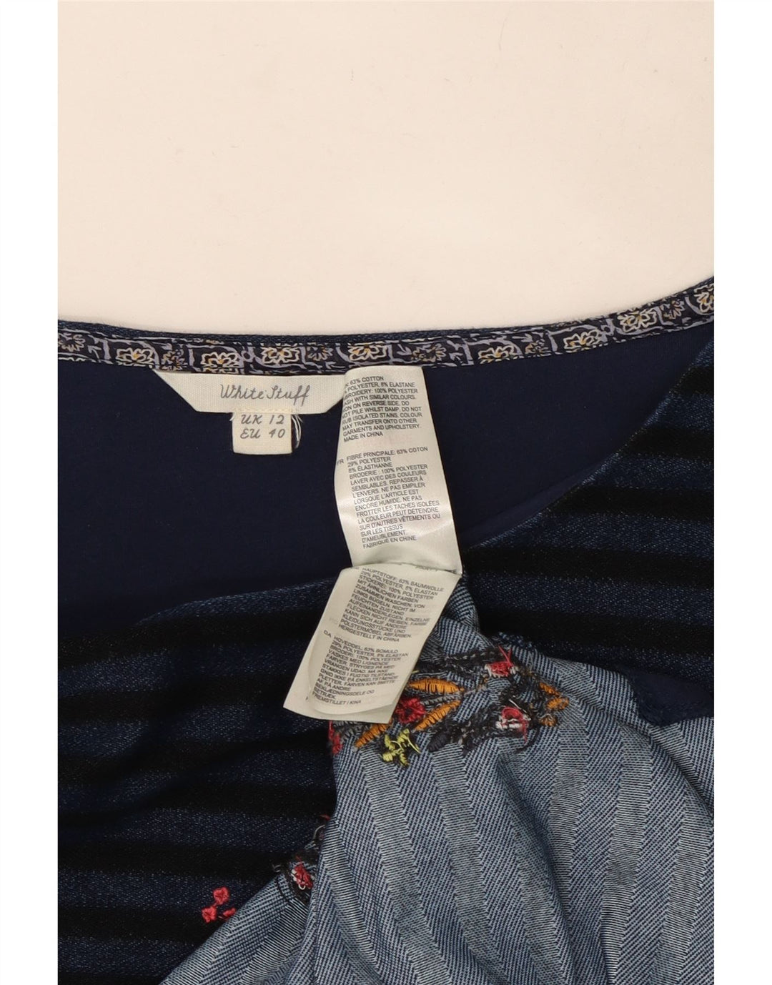 Robe droite à manches 3/4 White Stuff pour femme UK 12 Bleu marine moyen rayé