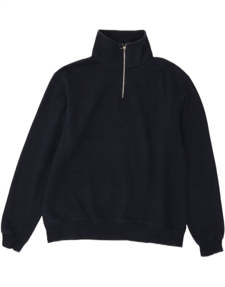 Zara Homme Zip Neck Sweatshirt Jumper Grand Bleu Marine Polyester