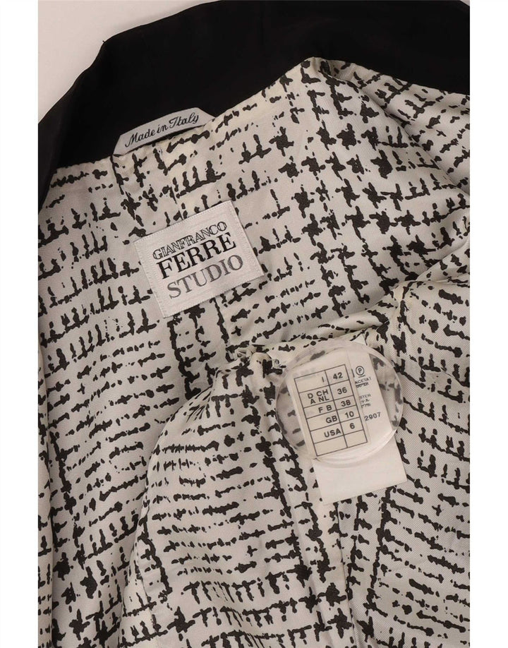 Gianfranco Ferre Veste Blazer Ouverte Femme UK 10 Petit Acétate Noir