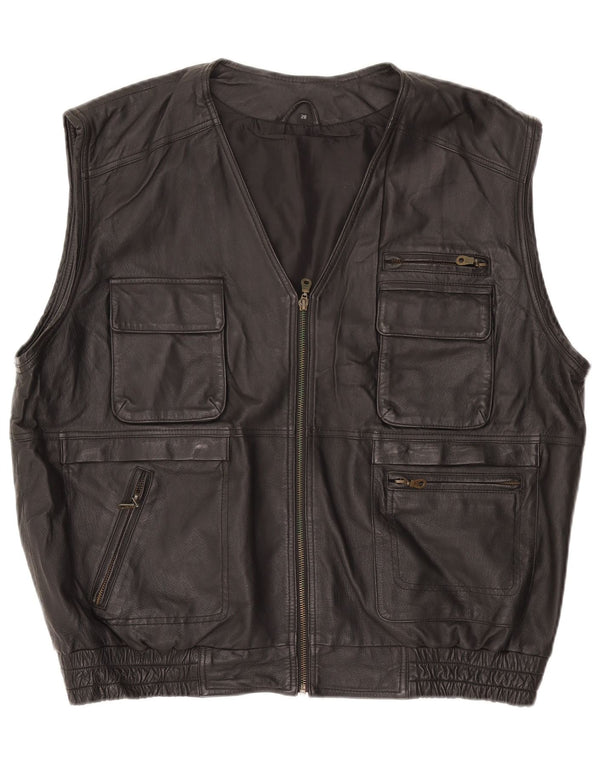 VINTAGE Gilet en cuir homme UK 42 XL Cuir noir