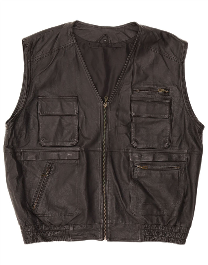 VINTAGE Gilet en cuir homme UK 42 XL Cuir noir