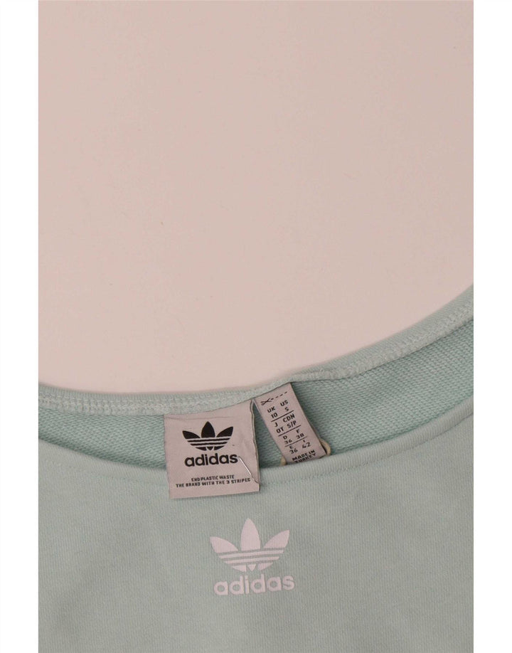 Adidas Haut court surdimensionné à épaules dénudées pour femme UK 10 Petit coton turquoise