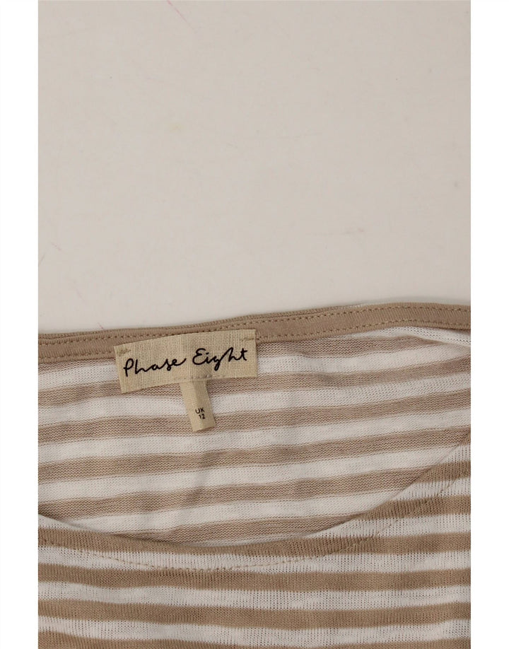PHASE EIGHT Womens Top 3/4 Sleeve UK 12 Medium  Beige Striped Polyester Vintage Phase Eight and Second-Hand Phase Eight from Messina Hembry 