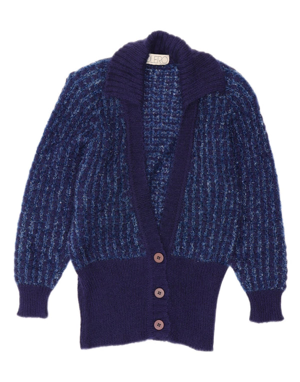 VINTAGE Pull Cardigan Femme IT 44 Bleu Marine Moyen Rayé