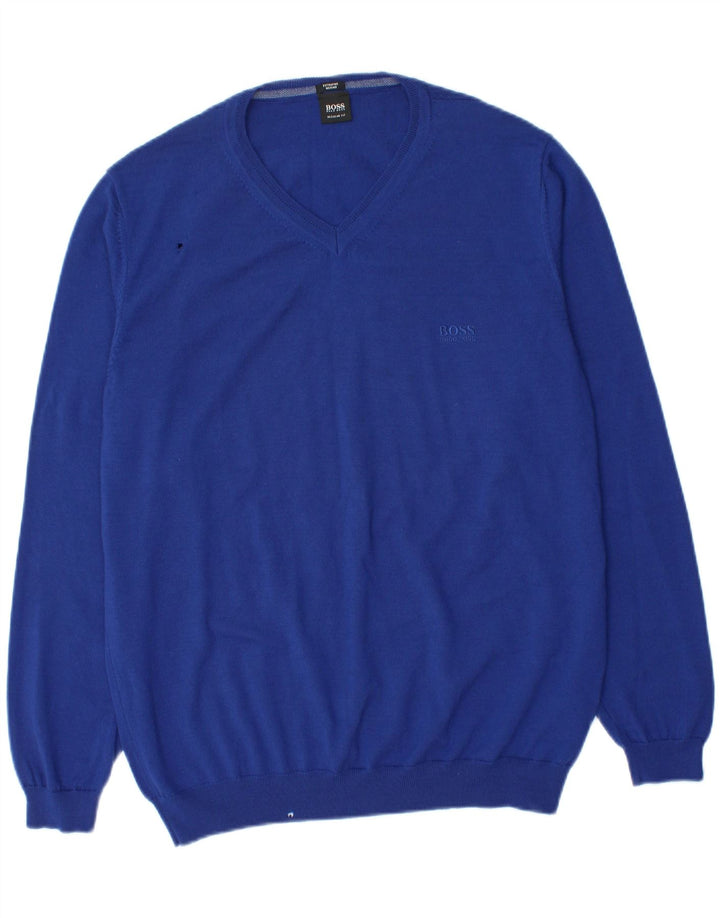 Hugo Boss Pull col V XL Bleu Laine Vierge Homme