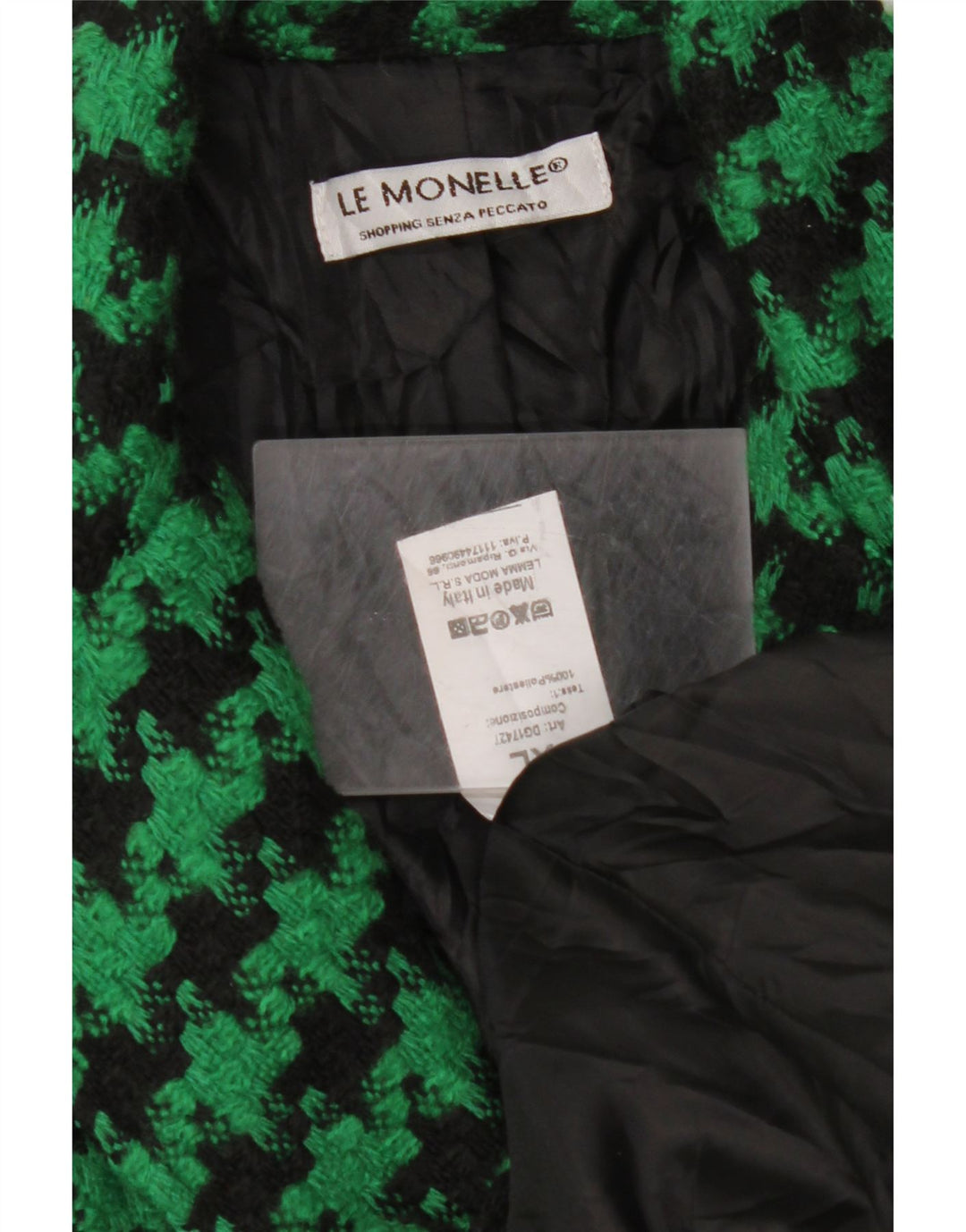 VINTAGE Femme 2 Bouton Blazer Veste UK 18 XL Vert Pied-de-Poule Polyester