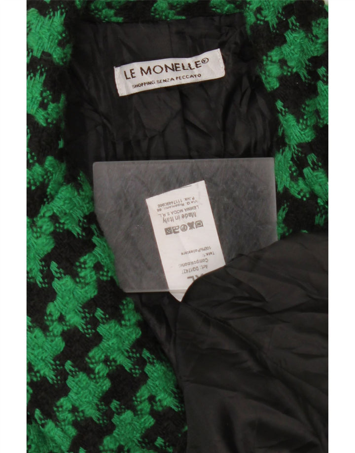 VINTAGE Femme 2 Bouton Blazer Veste UK 18 XL Vert Pied-de-Poule Polyester