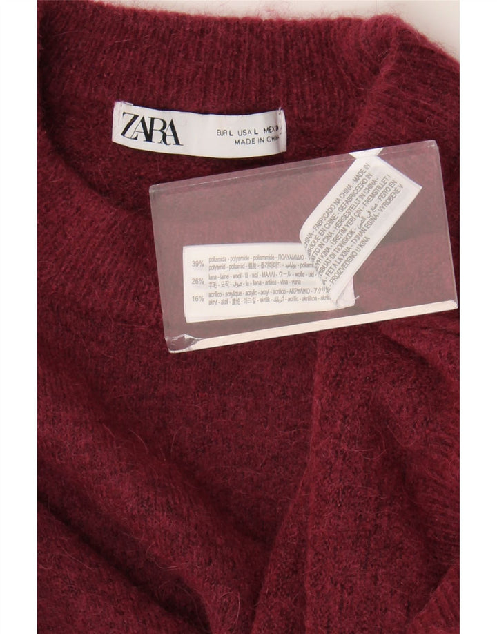 Zara Pull surdimensionné à col rond pour femme UK 16 Large Bordeaux