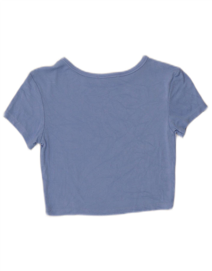 Zara Womens Crop T-Shirt Top UK 12 Bleu Moyen