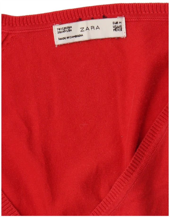 Zara Cardigan Femme Pull UK 12 Coton Rouge Moyen