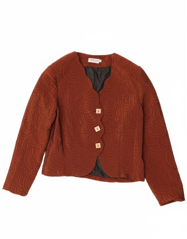 vintage Femme 3 Bouton Blazer Veste UK 14 Acétate Géométrique Brun Moyen