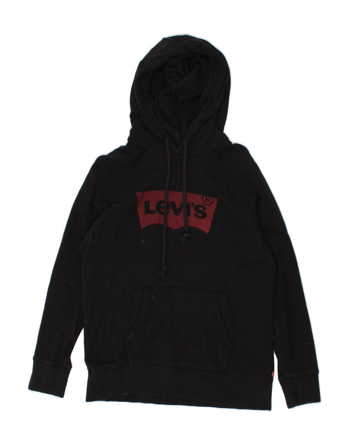 LEVI'S Mens Graphic Hoodie Jumper Small Black Cotton Vintage Levi's and Second-Hand Levi's from Messina Hembry 