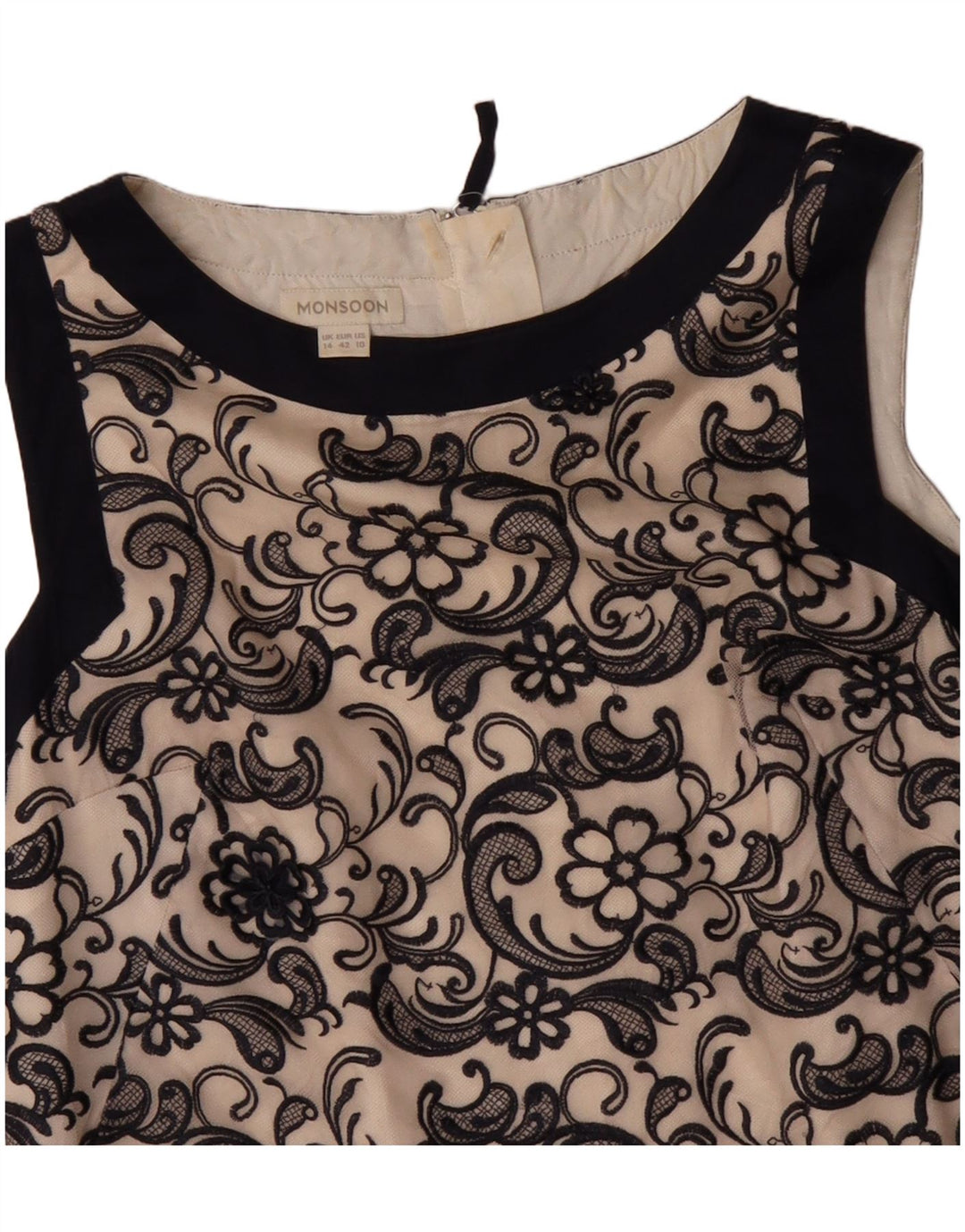 MONSOON Robe droite sans manches pour femme UK 14 Grand nylon floral beige