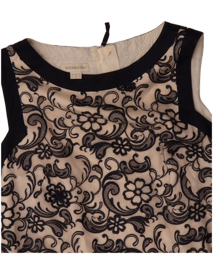MONSOON Robe droite sans manches pour femme UK 14 Grand nylon floral beige
