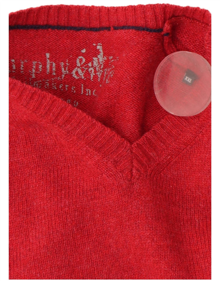 Murphy & Nye Pull col V pour homme en laine rouge 2XL