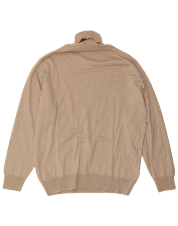 vintage Mens Roll Neck Jumper Pull Moyen Beige Laine