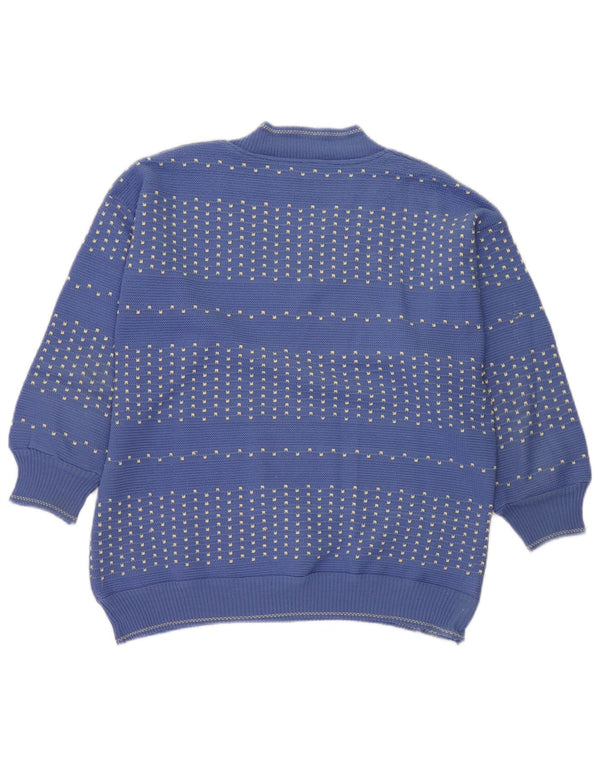 vintage Femme V-Col Jumper Pull UK 14 Grand Bleu Rayé