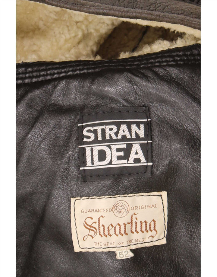 Veste Shearling Homme Vintage IT 52 XL Cuir Marron