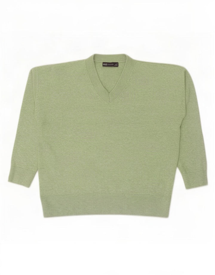 Marks & Spencer Pull col en V pour femme UK 14 Vert moyen Polyester
