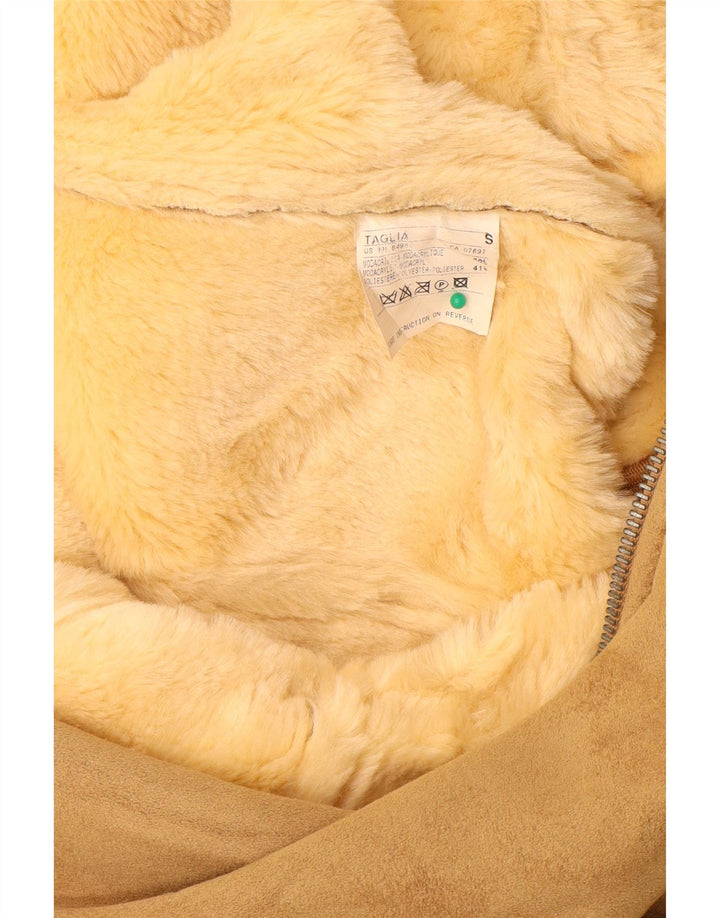 BENETTON Manteau Sherpa Femme UK 10 Petit Modacryl Beige