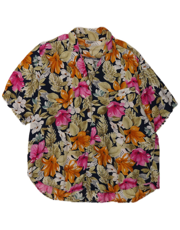 Vintage Chemise à manches courtes pour femme UK 18 XL Multicolore Floral