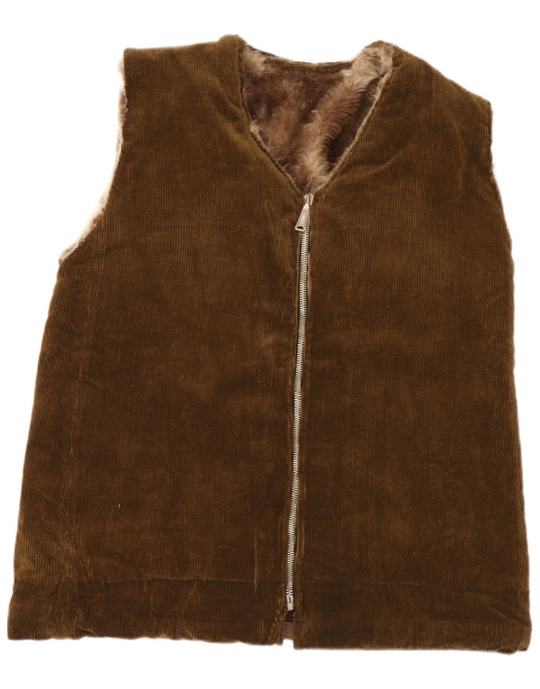 vintage Mens Sherpa Corduroy Gilet UK 38 Moyen Kaki